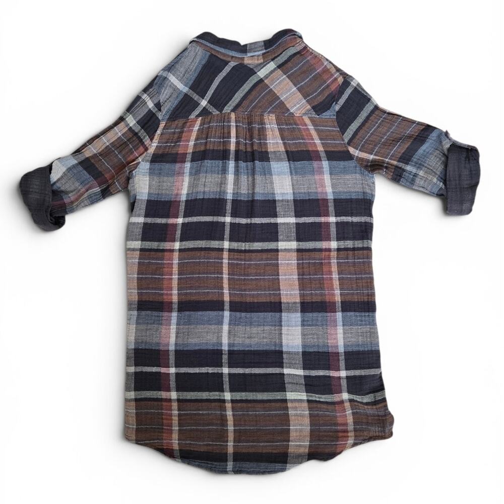 Side Stitch Los Angeles Plaid Cotton Gauze Shirt Dress Medium - Picture 2 of 10